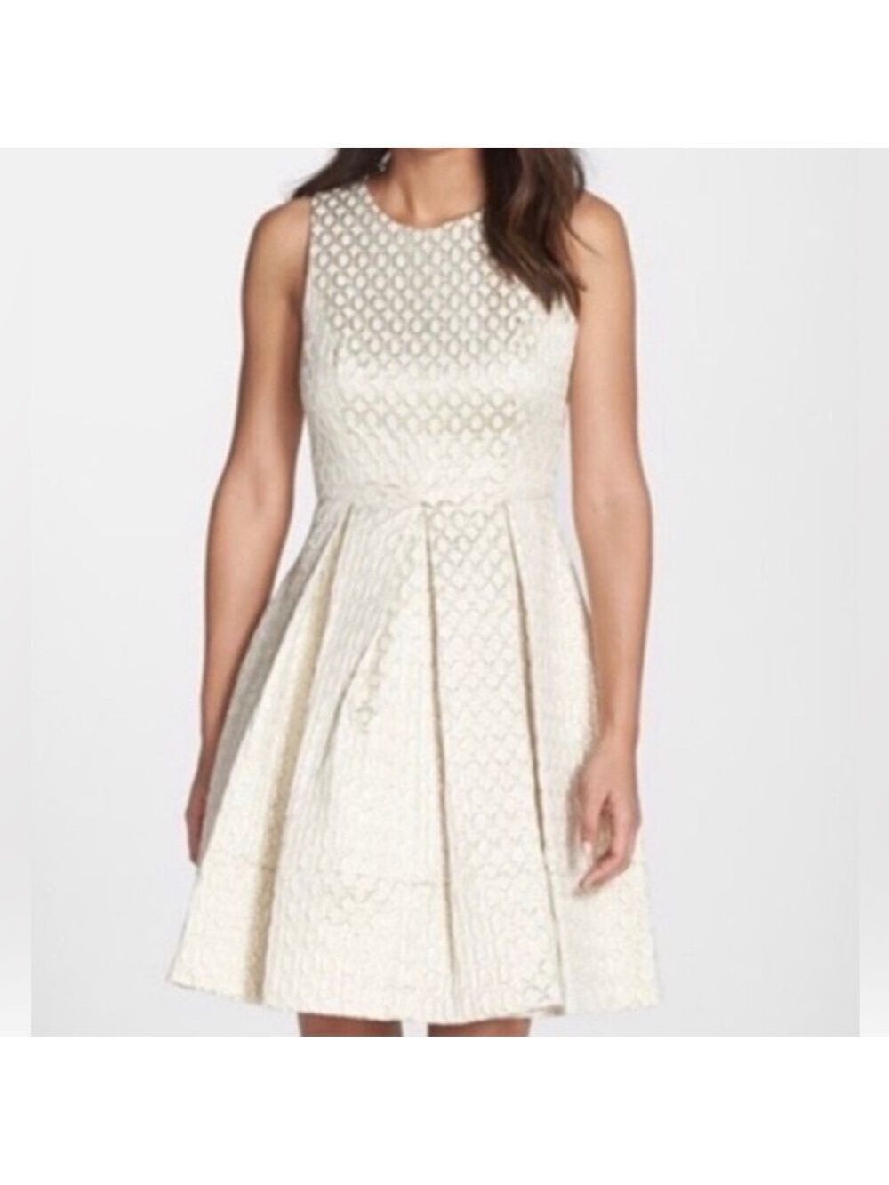 Eliza J Gold Metallic Fit and Flare Dress